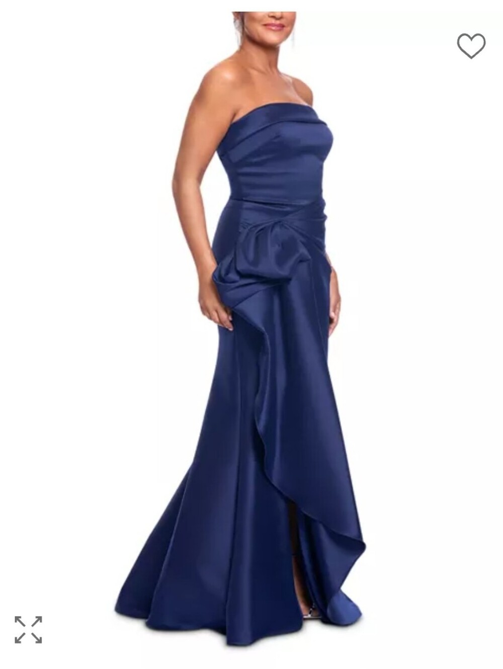 Aqua Strapless Navy Satin Gown with Side Bow Detail - Picture 2 of 6